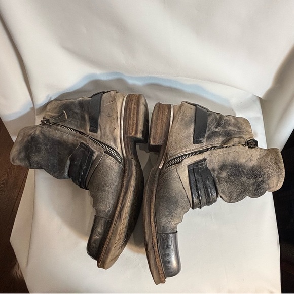 AS 98 Sz 38 Metal Toe Distressed Leather Moto Style Zip Up Buckles Boots - Picture 7 of 16